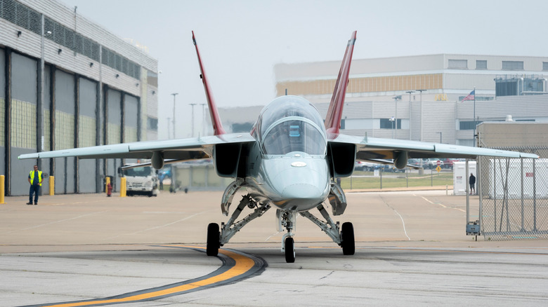 T-7 Red Hawk training jet on the ground