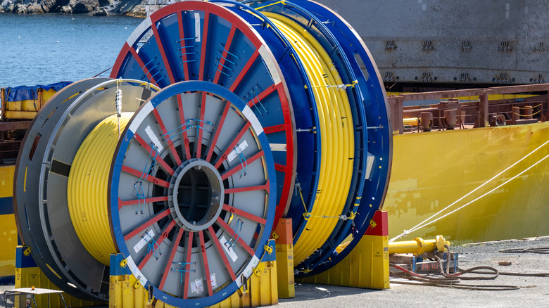 spools of fiber optic cables