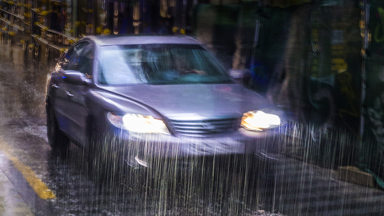 A car going through rain.