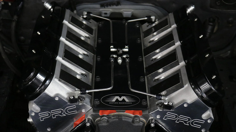 Chevy LS engine with motion raceworks steam tube kit installed