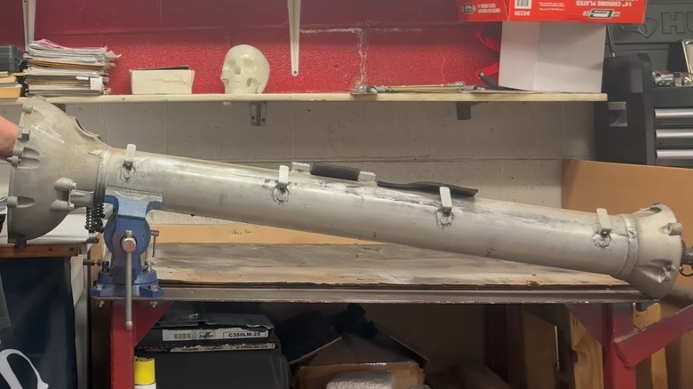 Chevrolet Corvette torque tube on workbench