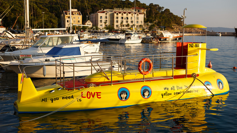 Yellow tourist submarine at the harbour