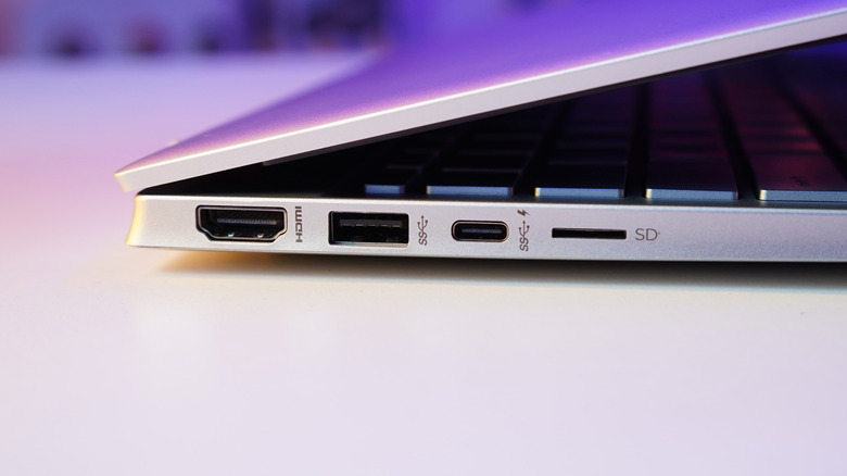 Close-up of USB ports on a laptop
