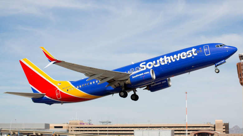 A Southwest Airlines Boeing 737 taking off.