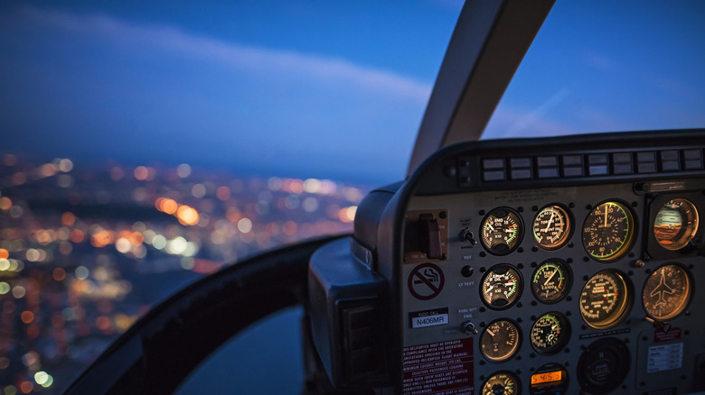 view from inside the cockpit on a helicopter
