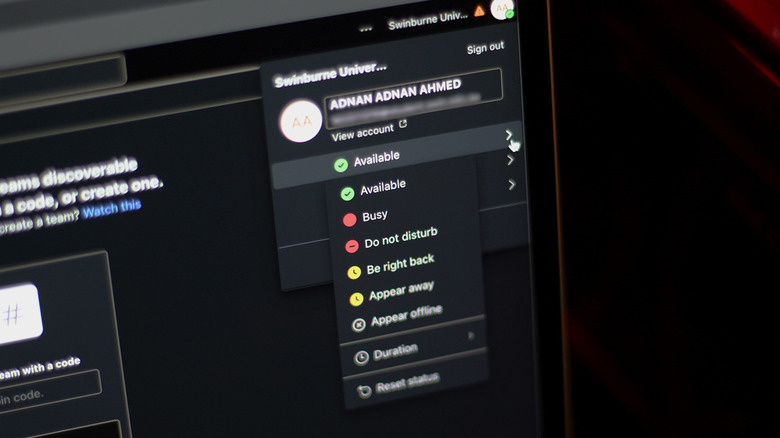 Changing status indicator on Teams