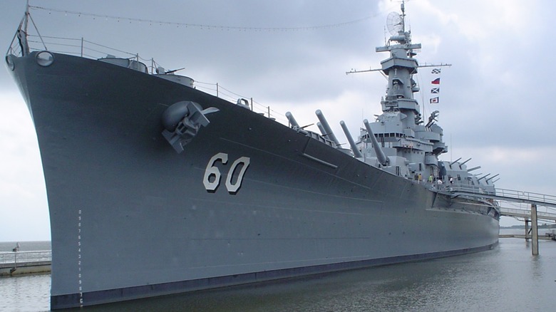 USS Alabama (BB-60) from front left in water