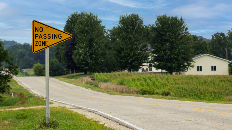 No Passing Zone sign on rural road
