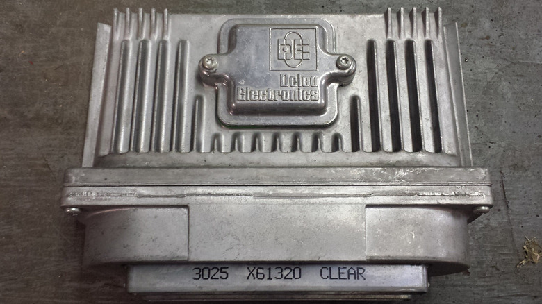 Up close view of an ECM from a 1996 Chevrolet Beretta
