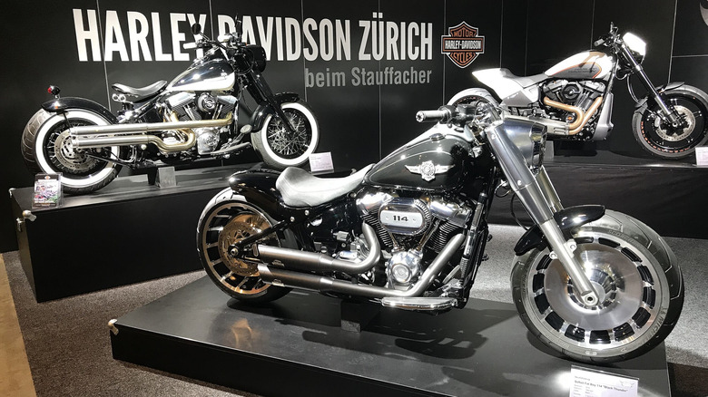 2019 Harley-Davidson motorcycles on display at a Zürich road show