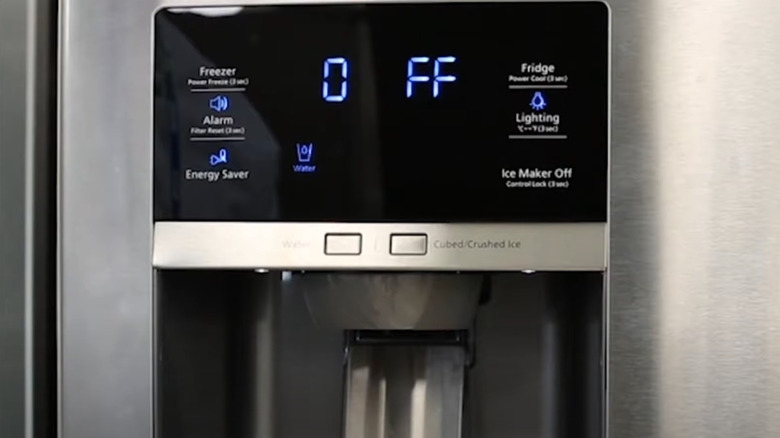 Refrigerator with display exterior reading OFF