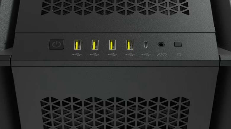 Yellow USB ports on Corsair desktop computer PC case