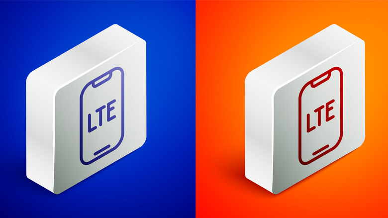 LTE icon repeated on blue and orange backgrounds
