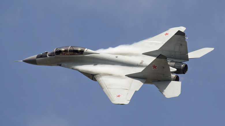 A Russian MiG-35 Fighter jet during a Russian airshow