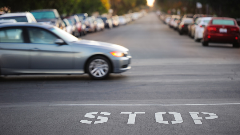 Car driving through intersection