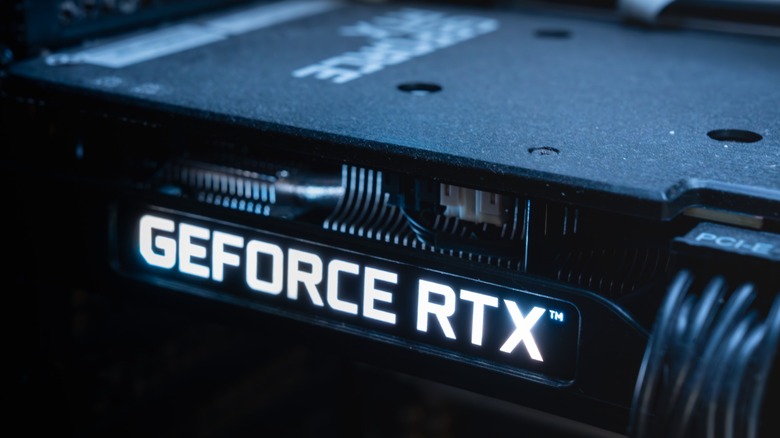 GeForce RTX graphics card with an illuminated logo