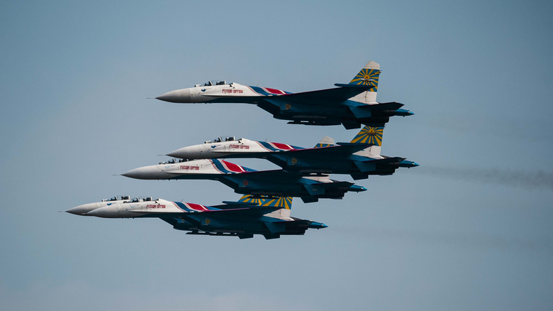 Sukhoi Su-27s flying in formation