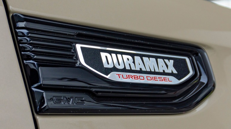 Close up of GMC Duramax logo
