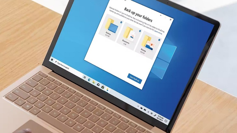Laptop showing OneDrive backup folders