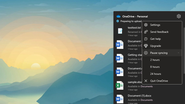 Pause syncing option on OneDrive Windows