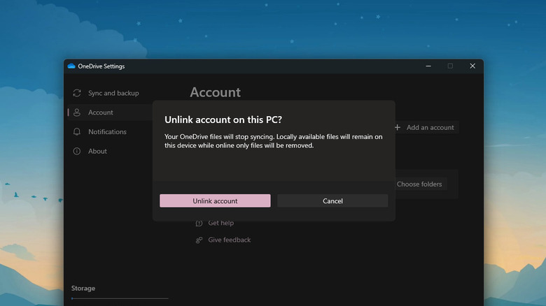 Unlinking OneDrive account from PC