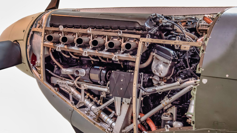 Side view of Spitfire fuselage showing Merlin engine