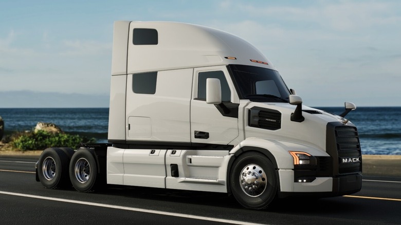 A Mack Pioneer Semi-truck powered by the MP13 diesel engine.
