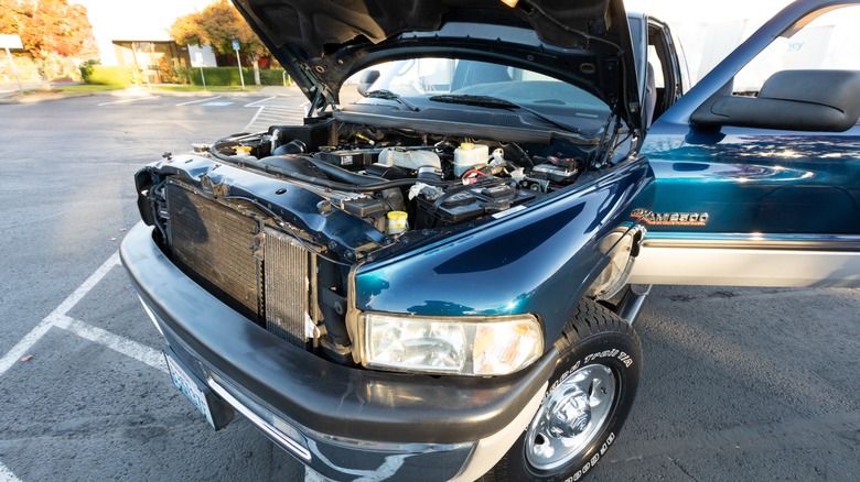 dark blue dodge ram 2500 with a cummins engine