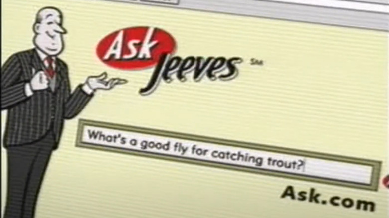 An Ask Jeeves commercial from 1999 shows a user searching to answer a question about fly fishing.
