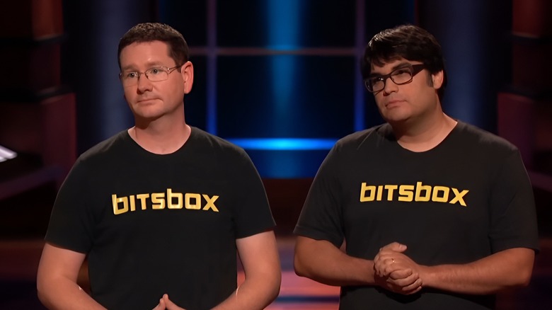 Scott and Aidan with focused expressions while presenting on Shark Tank