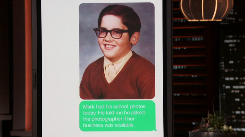 Picture of Mark Cuban as a child with text underneath displayed on Shark Tank