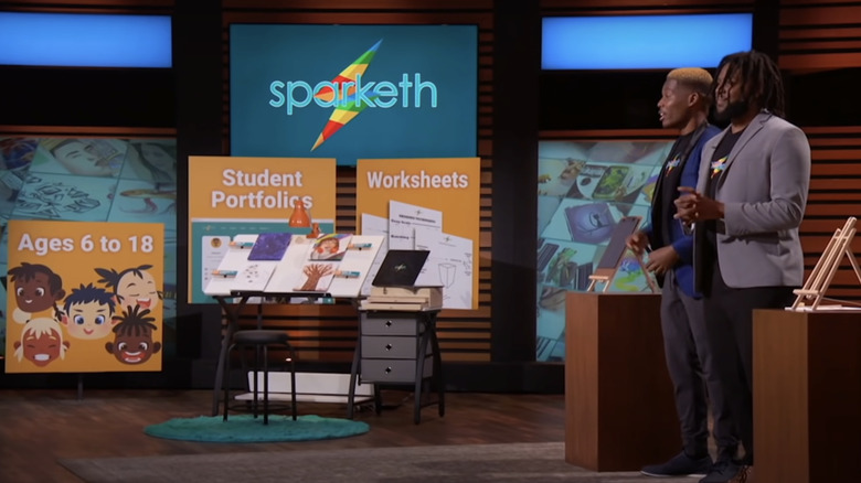 Sparketh founders Tim Samuel and Dwayne Walker pitching their company on the set of 