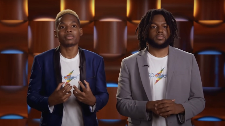 Tim Samuel and Dwayne Walker facing the cameras after exiting the Shark Tank with a deal