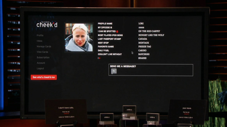 Sample Cheekd profile page being displayed on Shark Tank