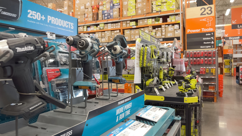 Power tools on display in Home Depot