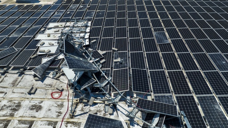 Large solar panel array destroyed by natural disaster