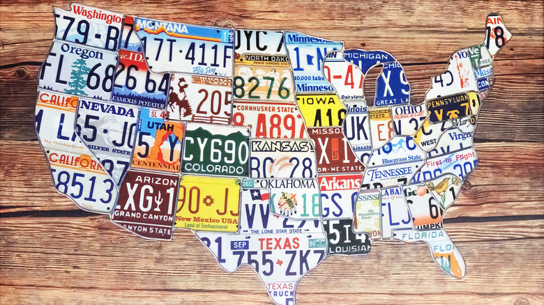 License plates arranged in the shape of the United States of America
