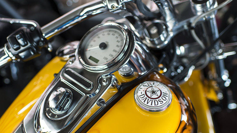 Close up of Harley-Davidson gas tank and fuel cap