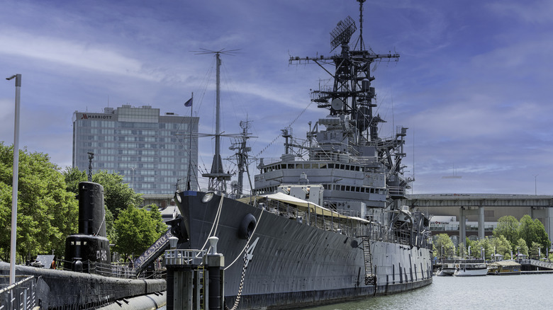 The USS Little Rock docked on a sunny day