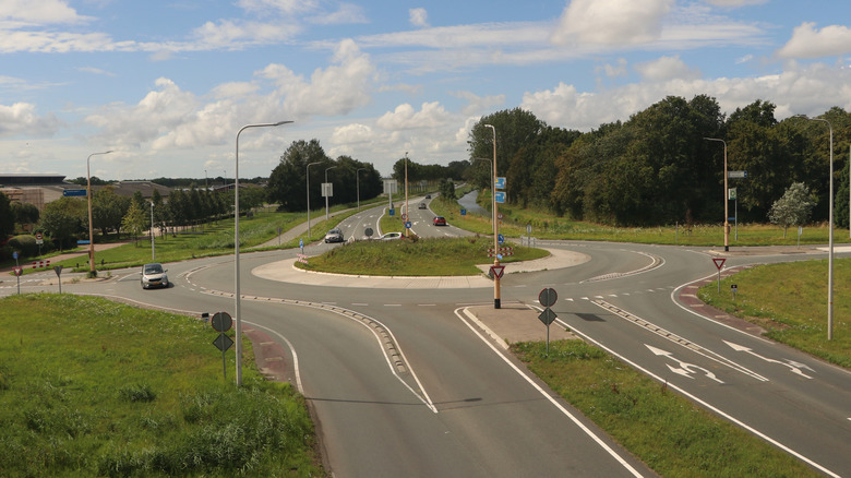 A two-lane turbo roundabout in the Netherlands.