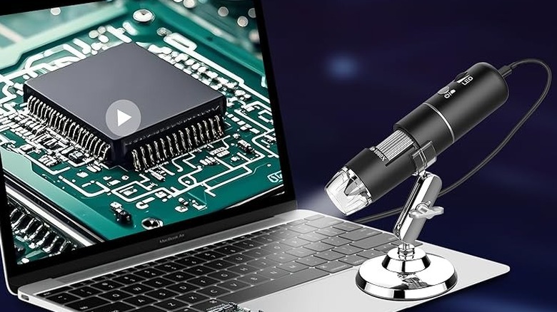 USB microscope on top of laptop