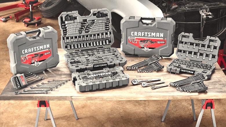 Craftsman Overdrive tool kits displayed on wood table