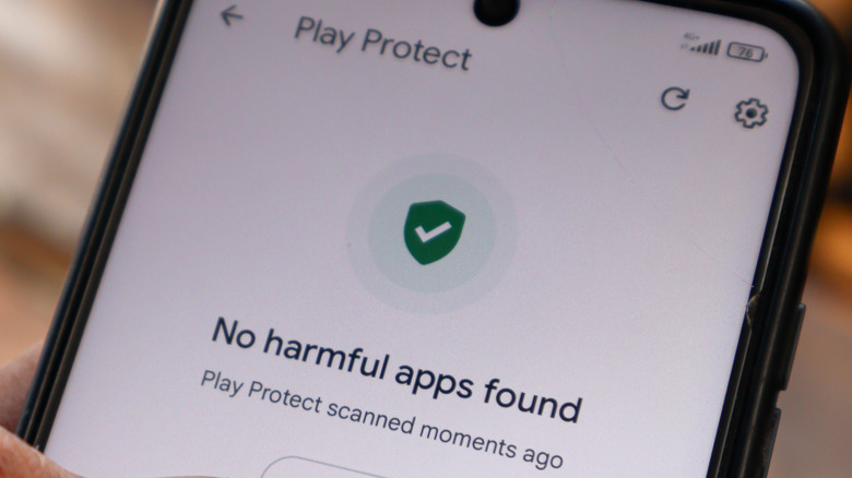 Smartphone showing Google Play Protect security feature