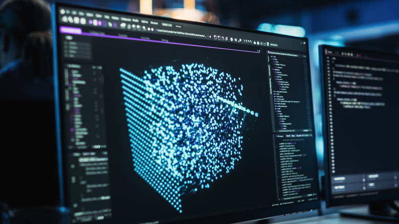 Close Up on Computer Display of an Engineer Developing Solutions for a Quantum Computer Hardware.