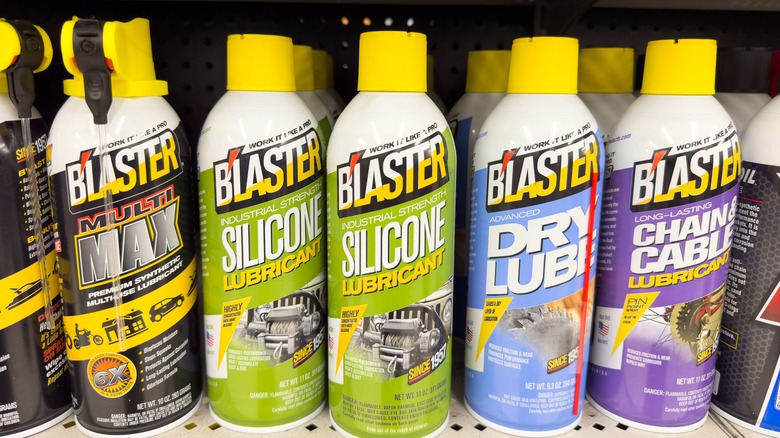 Blaster Lubricants Product Display on Store Shelf.