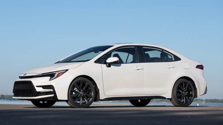 Toyota Corolla XSE in wind chill white parked