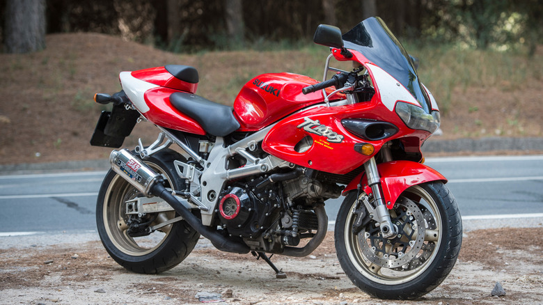 a Suzuki TL1000S parked on a road side