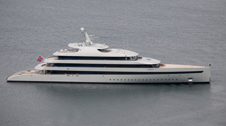 Production and film crews set up at the superyacht Savannah