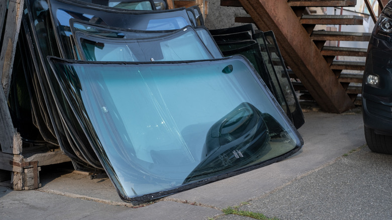Stacked up car windshield glass
