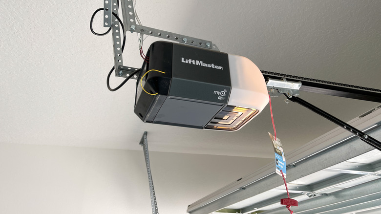 LiftMaster garage door opener motor on ceiling